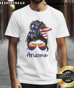 Hot Arizona messy bun t-shirt featuring the Arizona flag, perfect for showcasing state pride in a stylish way.