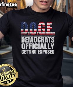 Hot Doge Democrats Officially Getting Exposed T-Shirt featuring a playful doge graphic and bold text design.