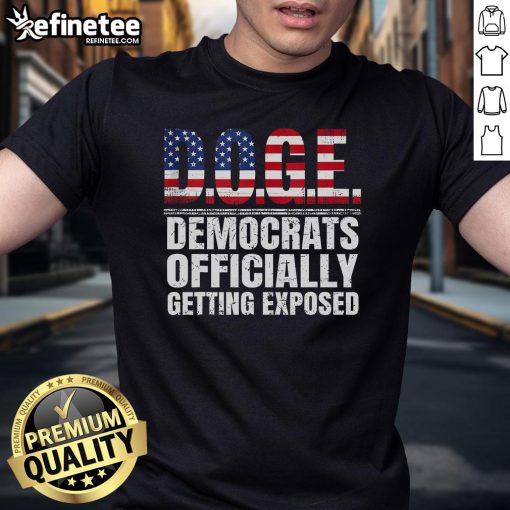 Hot Doge Democrats Officially Getting Exposed T-Shirt featuring a playful doge graphic and bold text design.