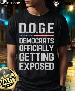 Hot Doge Democrats exposed on a US flag T-shirt, showcasing political humor and cryptocurrency culture.