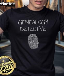 Alt Text: Hot Genealogy Detective Fingerprint T-Shirt featuring a unique fingerprint design for genealogy enthusiasts.