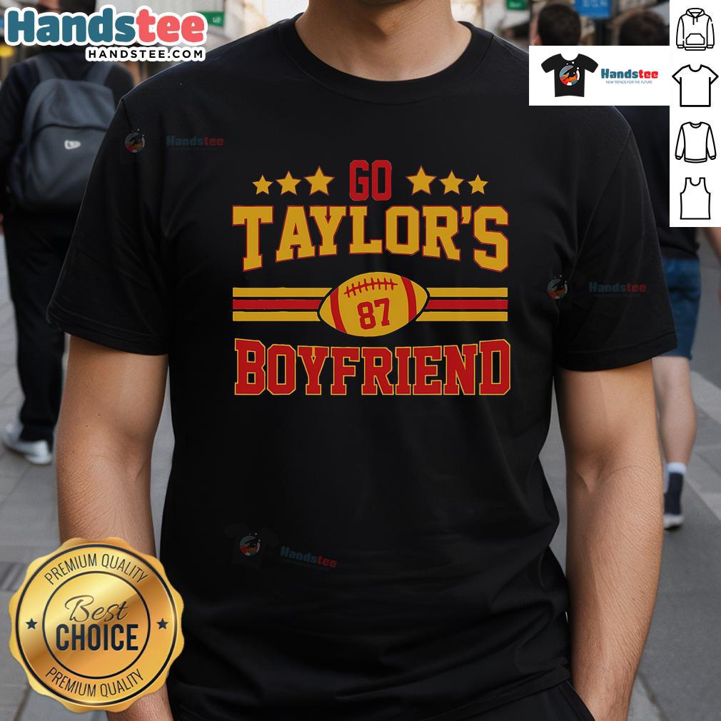 Hot Go Taylor'S Boyfriend 87 Kc T Shirt Alt Text: Hot Go Taylor's Boyfriend 87 KC T-shirt in vibrant colors, perfect for fans showcasing their love for Taylor Swift.