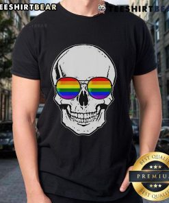Hot LGBT skull with rainbow sunglasses on a stylish t-shirt, perfect for pride events and showcasing LGBTQ+ pride.