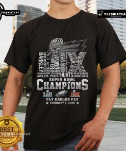Alt Text: Hot Philadelphia Eagles 2025 Super Bowl LIX Champions Fly Eagles Fly T-Shirt design featuring vibrant team colors.