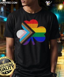 Hot St. Patrick's Day LGBTQ Progress Pride Shamrock T-Shirt featuring vibrant colors and a festive design celebrating inclusivity.