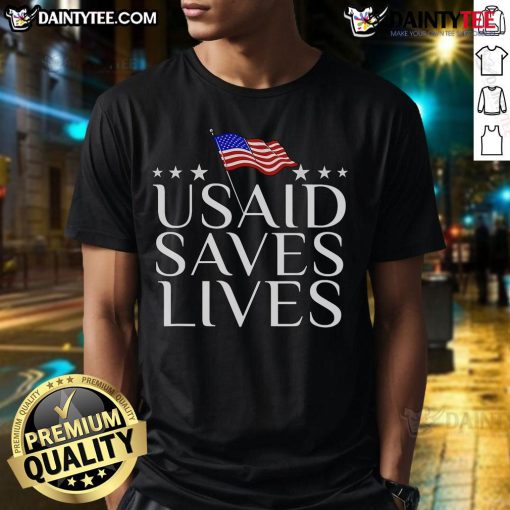 Hot USAID Saves Lives T-Shirt showcasing international development themes in a vibrant design.