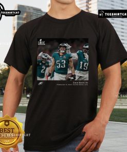 Alt Text: Hot Zack Baun Black Philadelphia Eagles Super Bowl LIX Champions T-Shirt, showcasing team pride and stylish design.