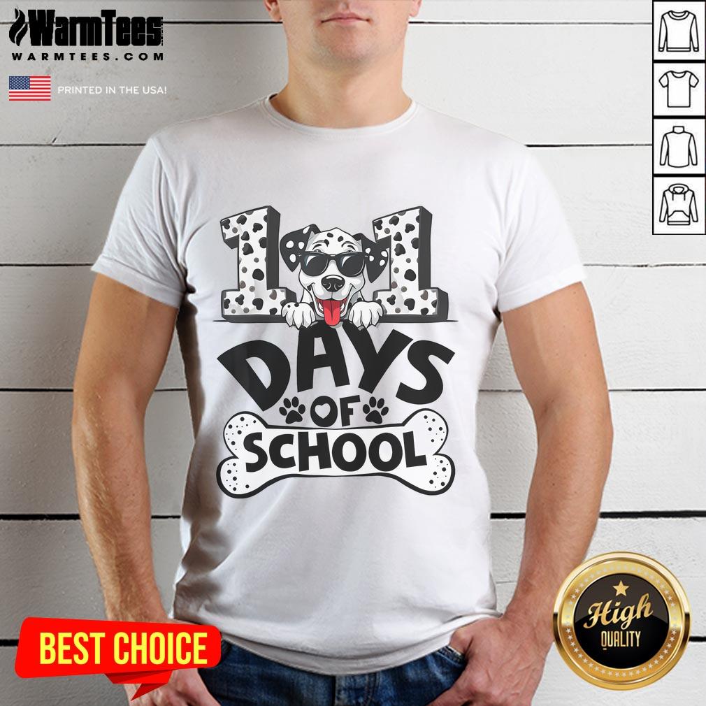 Nice 100 Days Of School Dalmatian Dog 100Th Day Of School T Shirt Dalmatian dog wearing a festive shirt celebrating 100 Days of School for kids - perfect 100th day of school outfit.