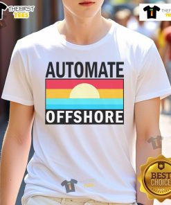 Nice Automate Offshore Sunset T-Shirt featuring a vibrant sunset design, perfect for beach lovers and offshore enthusiasts.