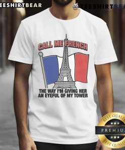 Man wearing 'Nice Call Me French' Tower T-Shirt, playfully posing and showcasing the design with confidence.