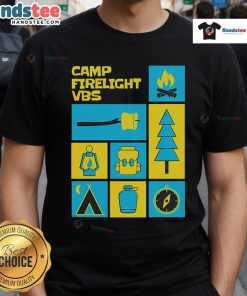 Nice Camp Firelight VBS T-Shirt featuring a vibrant campfire design perfect for Vacation Bible School activities.