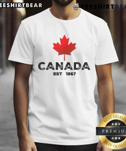 Vintage maple leaf T-shirt featuring 'Nice Canada Est 1867' design, perfect for proud Canadians celebrating heritage.