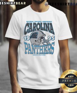 Alt Text: Classic Carolina Panthers team helmet t-shirt featuring bold graphics and a comfortable fit for fans.