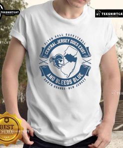 Seton Hall Basketball T-Shirt featuring 'Nice Central Jersey Does Exist And Bleeds Blue' design for fans and supporters.