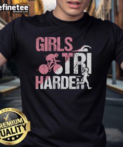 Tri Harder Triathlon Mom T-Shirt featuring a stylish design for proud triathlon moms, perfect for race day or workouts.