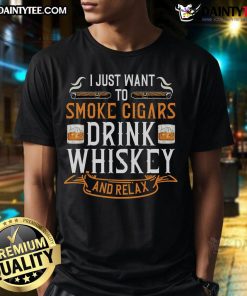 Man enjoying a Nice Cuban Cigar and Whiskey, wearing a Relax T-Shirt, embodying a laid-back lifestyle.