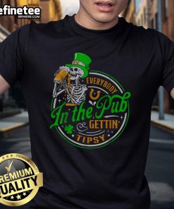 Group of friends wearing 'Nice Everybody In The Pub Getting Tipsy' St. Patrick's Day T-shirts, celebrating together.
