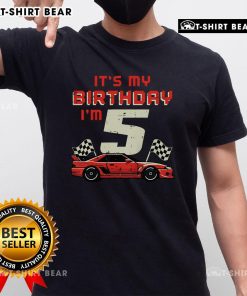 5th birthday t-shirt for a boy featuring a race car design, celebrating 'Nice It's My Birthday I'm 5' theme.