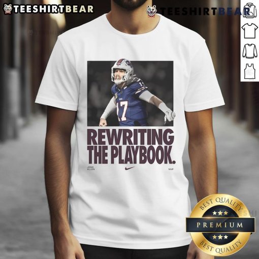 Josh Allen MVP Nike T-Shirt featuring 'Rewriting The Playbook' design, perfect for Buffalo Bills fans and sports enthusiasts.