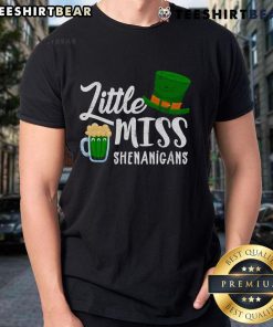 Nice Little Miss Shenanigans St. Patrick's Day hat beer t-shirt featuring festive green design and playful graphics.