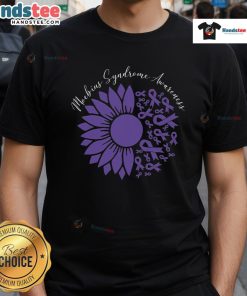 Moebius Syndrome Awareness T-Shirt featuring a sunflower and purple ribbon design, promoting understanding and support.