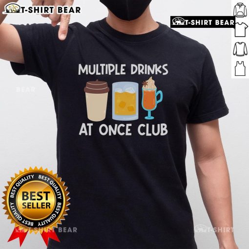 Funny club t-shirt featuring multiple drinks design, perfect for party lovers and bar enthusiasts.