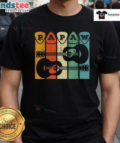 Grandpa playing guitar wearing a retro Papaw Guitar Pick T-shirt, perfect for guitarists and music lovers.