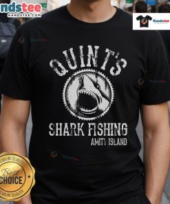 Nice Quints Shark Fishing Amity Island T-Shirt featuring a vintage design inspired by the classic film Jaws.