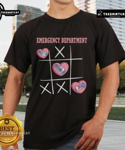 Alt Text: Nice retro emergency department nurse Valentine's Day T-shirt with heart design and playful graphics for nurses.