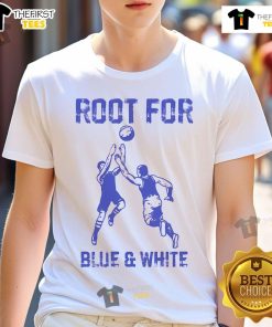 Nice root design on a blue and white vintage t-shirt, showcasing a stylish and classic retro look.