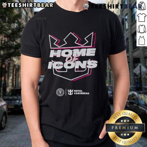Nice Royal Caribbean Home of Icons logo T-Shirt featuring vibrant colors and stylish design for cruise enthusiasts.