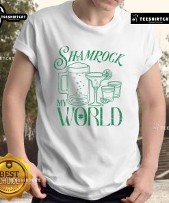Alt Text: Nice Shamrock My World T-Shirt featuring a vibrant green shamrock design for St. Patrick's Day celebrations.