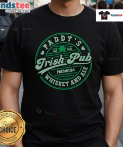 Funny St. Patrick's Day Irish Pub T-Shirt featuring whiskey and beer for Paddy's celebration, perfect for festive occasions.