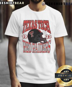 Alt Text: Classic Texas Tech Red Raiders team helmet T-shirt featuring bold graphics and comfortable fit for fans.