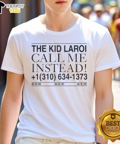 Alt Text: Nice The Kid LAROI Call Me Instead T-Shirt featuring vibrant graphic design and stylish fit for fans.