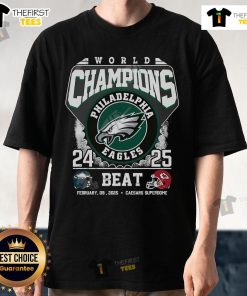 Nice World Champions Philadelphia Eagles 2024-2025 T-Shirt featuring bold team logo and vibrant championship design.