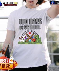 Official 100 Days Of School Minecraft Gaming Pixel T-Shirt featuring vibrant pixel art and school-themed designs.