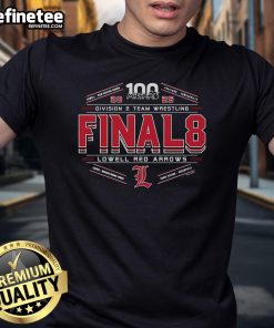 Alt Text: 2025 MHSAA Team Wrestling Final 8 D2 Lowell Red Arrows T-shirt design featuring team logo and championship graphics.