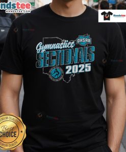 Alt Text: Official 2025 OHSAA Gymnastics Sectionals T-Shirt featuring vibrant design and event logo for athletes and fans.