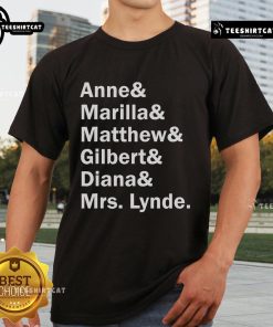 Official Anne Of Green Gables Character List T-Shirt by L.M. Montgomery featuring beloved characters from the classic novel.