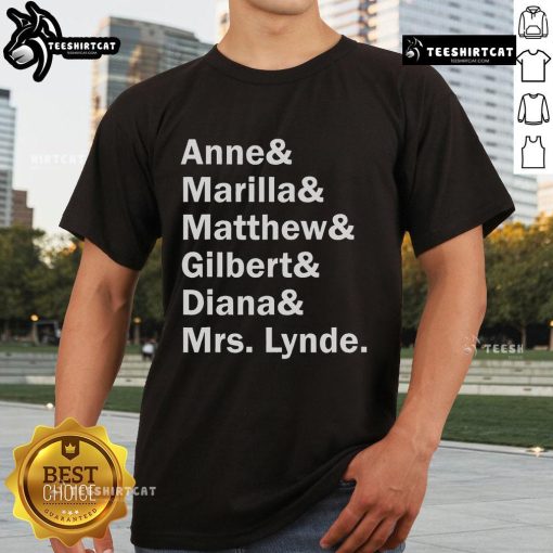 Official Anne Of Green Gables Character List T-Shirt by L.M. Montgomery featuring beloved characters from the classic novel.