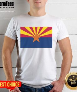 Official Arizona Flag T-Shirt featuring vibrant colors and state emblem, perfect for showcasing Arizona pride.