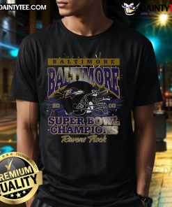 Alt Text: Official Baltimore Ravens Super Bowl XXXV Champions T-Shirt featuring team logo and championship details.