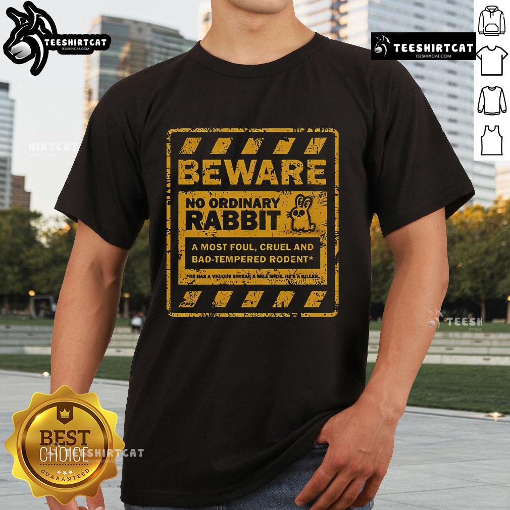 Official Beware No Ordinary Rabbit T Shirt Alt Text: Official Beware No Ordinary Rabbit T-Shirt featuring a bold graphic design perfect for unique fashion enthusiasts.