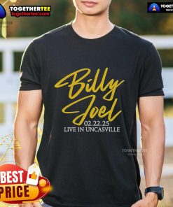 Official Billy Joel 2-22-25 Live In Uncasville T-Shirt featuring concert date and iconic logo design for fans.