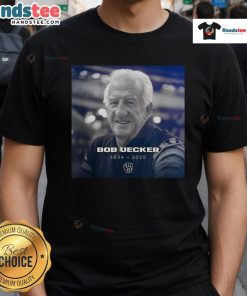 Official Bob Uecker Mr. Baseball Front Row Legend 1934-2025 T-Shirt featuring a tribute design for baseball fans.