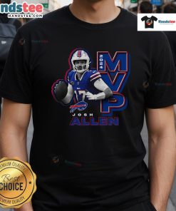Official Buffalo Bills Josh Allen Black 2024 NFL MVP T-Shirt featuring team logo and player graphics for fans.