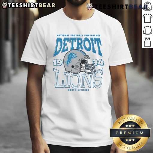 Alt Text: Official Detroit Lions Classic Team Helmet T-Shirt featuring the iconic Lions logo and vintage design, perfect for fans.