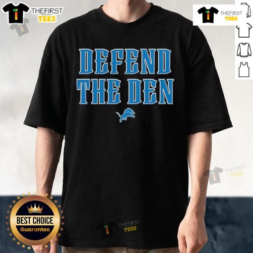 Official Detroit Lions Defend The Den T-Shirt featuring bold team logo and vibrant colors for fans and supporters.