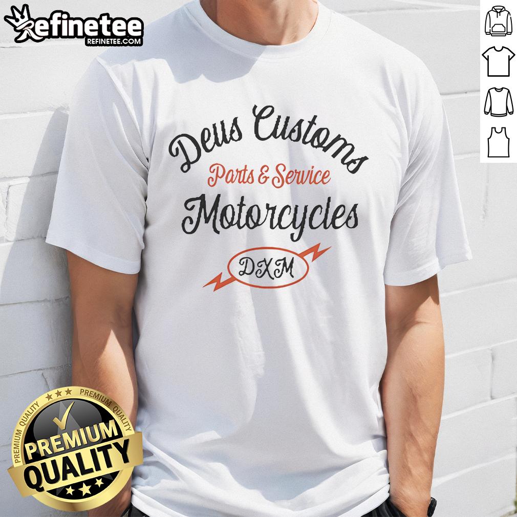 Official Deus Custom Parts And Service Motorcycles Dxm T Shirt Official Deus Custom Parts And Service Motorcycles DXM T-Shirt featuring a stylish design for motorcycle enthusiasts.